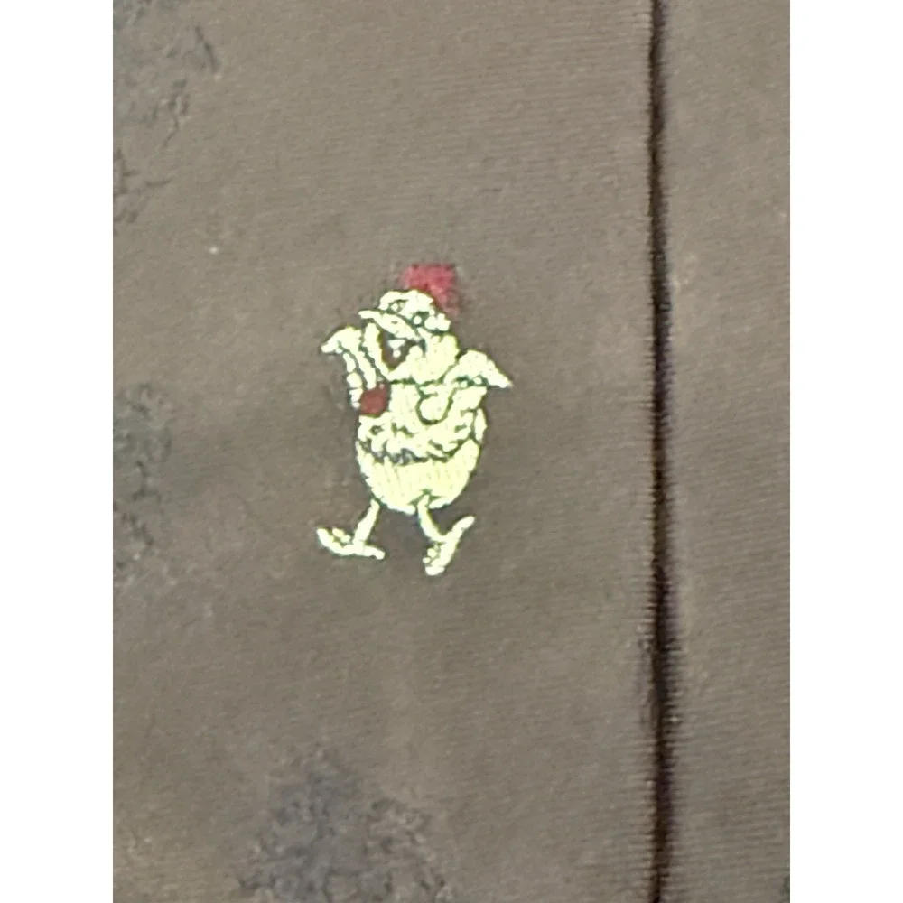 Yi Tang Silk Necktie Brown Logo Duck Through Out Hand Made Vintage 3.5